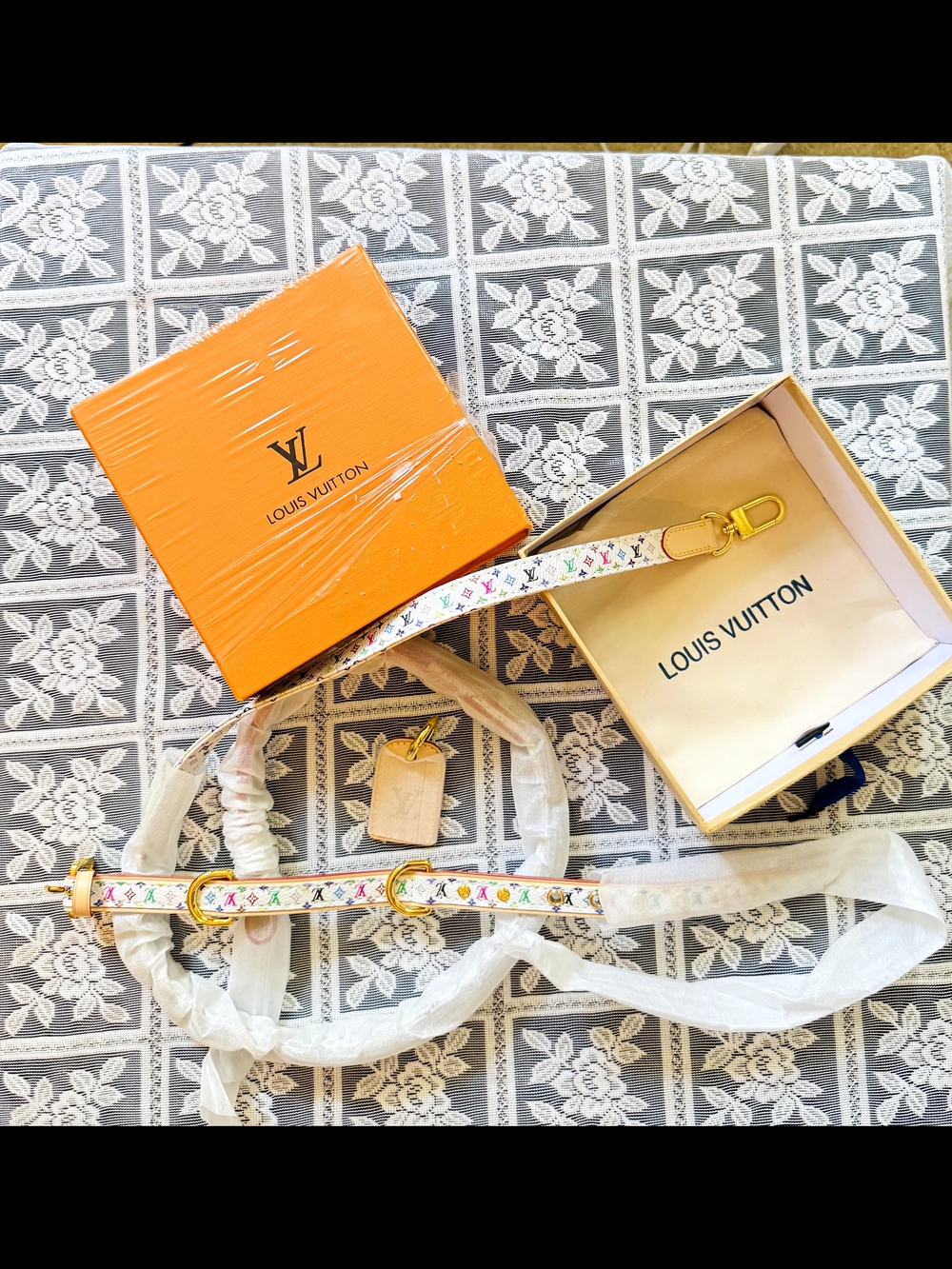 Louis Vuitton White Multicolor Monogram Adjustable Strap with Gold Hardware🌷💝